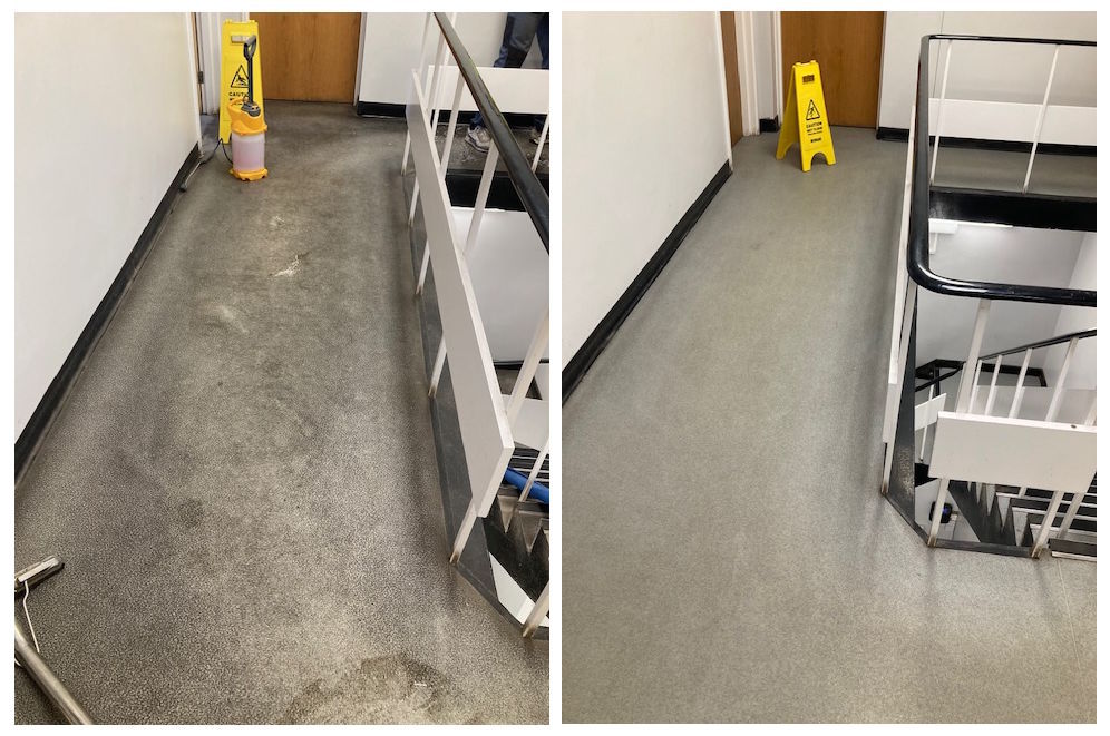 Comparison of dirty and cleaned hard flooring